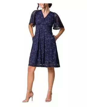 Женское коктейльное платье Starry Sequin с кружевом, V-образным вырезом и карманами Kiyonna, синий