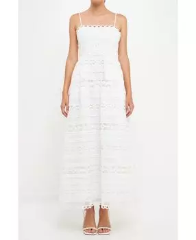 Женское комбинированное кружевное платье макси на тонких бретельках endless rose, белый