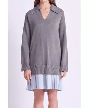 Женское комбинированное мини-платье со складками English Factory, цвет Grey/powder blue