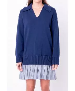 Женское комбинированное мини-платье со складками English Factory, цвет Navy/navy