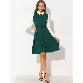 Женское контрастное платье-рубашка с отложным воротником и длинным рукавом на пуговицах ALLEGRA K, розовый