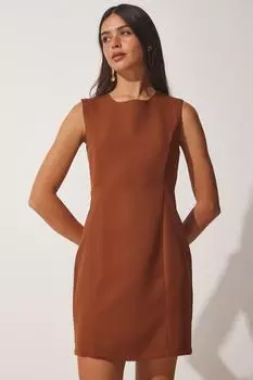 Женское коричневое базовое элегантное платье без рукавов Happiness stanbul, коричневый