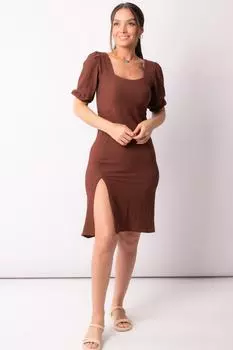 Женское коричневое платье миди с квадратным вырезом спереди и сзади armonika, коричневый