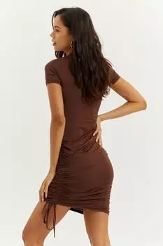 Женское коричневое платье со сборками сбоку Cool & Sexy, коричневый