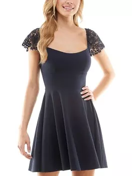 Женское короткое мини-платье с кружевной отделкой для юниоров City Studios, темно-синий