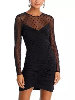 Женское короткое мини-платье в горошек Halston, черный