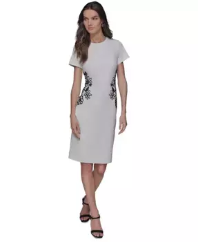 Женское короткое платье-футляр с рукавами и отделкой сутажом KARL LAGERFELD PARIS, белый