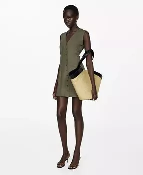 Женское короткое платье на пуговицах MANGO, бежевый