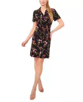 Женское короткое платье-поло с принтом из трикотажа CeCe, черный