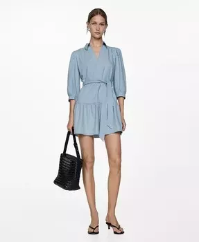 Женское короткое платье с бантом MANGO, синий