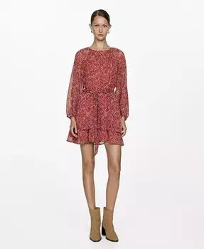 Женское короткое платье с цветочным принтом MANGO, красный