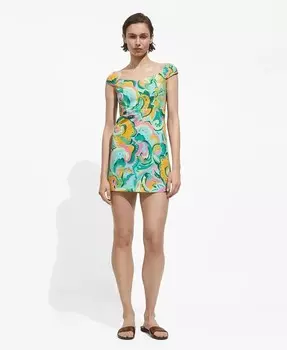 Женское короткое платье с принтом MANGO, зеленый