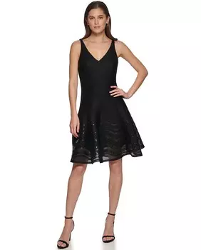 Женское короткое платье с V-образным вырезом DKNY, черный