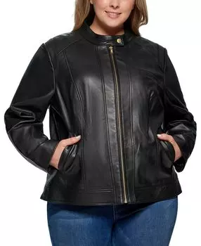 Женское кожаное байкерское пальто больших размеров с воротником-стойкой, созданное для macy's Cole Haan, черный