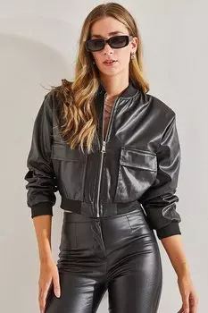 Женское кожаное пальто с эластичным поясом SHADE