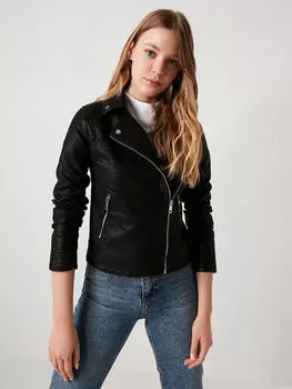 Женское кожаное пальто с воротником-стойкой и застежкой-молнией с длинным рукавом LCW Casual