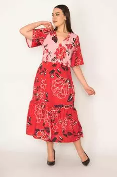 Женское красное платье большого размера с v-образным вырезом и пуговицами на многоуровневой подкладке ans, красный