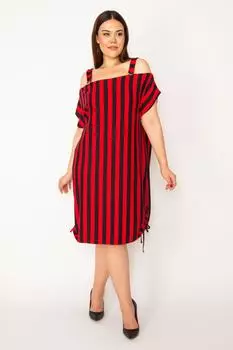 Женское красное платье на бретелях большого размера со сборками по бокам 65n33219 ans, разноцветный