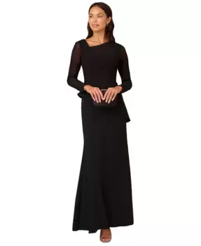 Женское креповое платье с длинными рукавами и сетчатыми вставками Adrianna Papell, черный