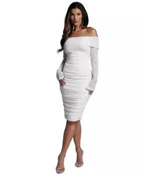 Женское кристальное миди-платье с открытыми плечами Swarovski Bebe, белый