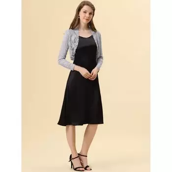 Женское кружевное болеро с открытыми плечами и прозрачным укороченным кардиганом с длинными рукавами ALLEGRA K, темно-синий