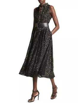 Женское кружевное длинное платье-рубашка Michael Kors, черный