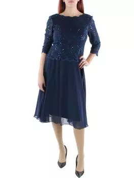 Женское кружевное коктейльное платье с пайетками Alex Evenings, темно-синий