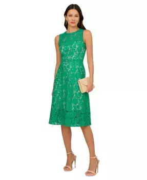 Женское кружевное миди-платье без рукавов Adrianna Papell, зеленый