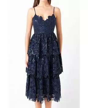 Женское кружевное многоярусное платье с пайетками endless rose, синий
