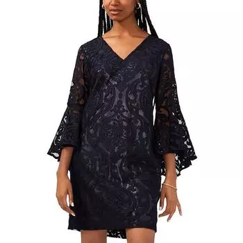 Женское кружевное платье миди с рукавами-колокольчиками Petites MSK, темно-синий