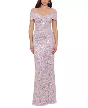 Женское кружевное платье с открытыми плечами, расшитое блестками XSCAPE