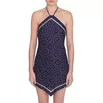 Женское льняное мини-платье Megan с заостренным подолом STAUD, цвет navy/ whirlpool white