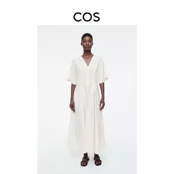 Женское льняное платье Cos с v-образным вырезом, белый