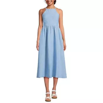 Женское льняное платье миди без рукавов с лямкой Lands End Lands' End, цвет Soft Blue Linen