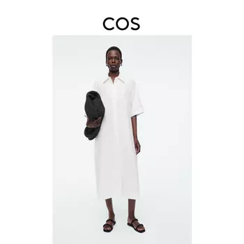 Женское льняное платье-рубашка Cos свободного кроя, белый