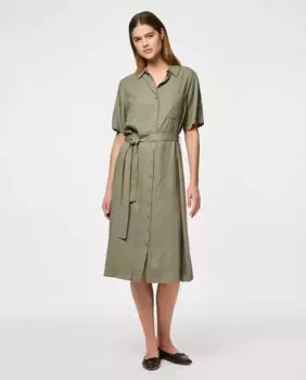 Женское льняное платье-рубашка Pieces, темно-зеленый