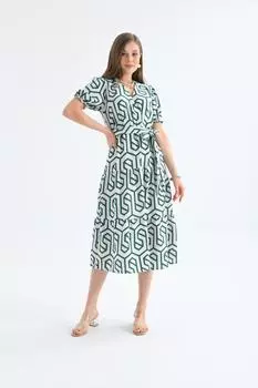 Женское льняное платье с поясом с рисунком VOLT CLOTHNG, зеленый