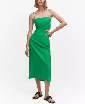 Женское льняное платье с вырезом MANGO, зеленый