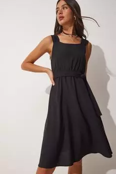 Женское летнее платье Airobin черного цвета с поясом Happiness stanbul, черный