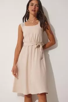 Женское летнее платье Airobin кремового цвета с поясом и поясом Happiness stanbul, бежевый