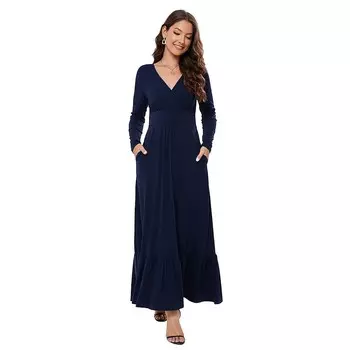 Женское летнее платье без рукавов с глубоким V-образным вырезом и оборками, длинные макси-повседневные платья для женщин с карманами MISSKY, цвет Navy Blue