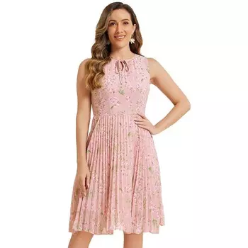 Женское летнее плиссированное платье трапециевидной формы длиной до колена без рукавов с цветочным принтом ALLEGRA K, цвет Light Pink