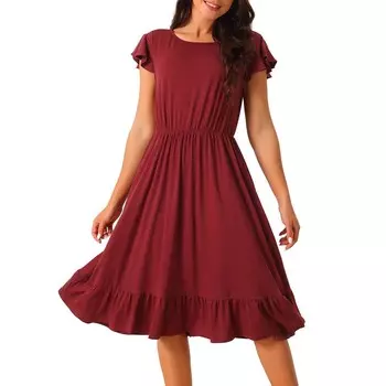Женское летнее повседневное платье с карманами, платье миди с короткими рукавами и оборками по подолу Seta T, красный