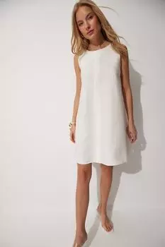 Женское летнее тканое платье А-силуэта цвета экрю Happiness stanbul