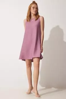 Женское летнее тканое платье-колокольчик пыльной розы Happiness stanbul, розовый