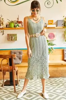 Женское летнее трикотажное платье на подкладке цвета морской волны Olalook, зеленый