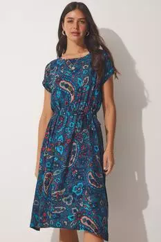 Женское летнее вискозное платье бирюзового цвета с поясом Happiness stanbul, разноцветный