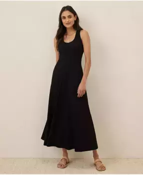 Женское макси-платье из органического хлопка с расклешенным силуэтом и открытой спиной Pact, черный
