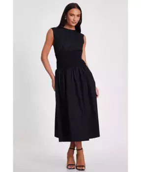 Женское макси-платье из поплина с зауженной талией QUIZ, черный