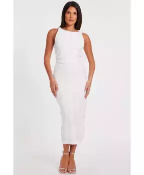 Женское макси-платье из жаккарда с перекрученными бретелями QUIZ, белый